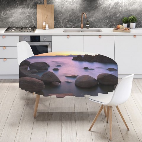 Полотняная 3D скатерть на кухонный стол «Камни на закате» вид 4