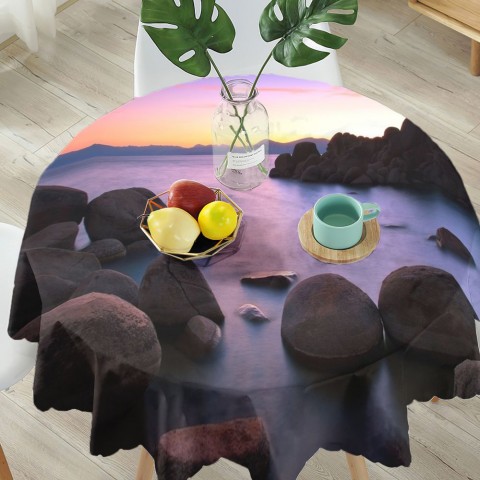 Полотняная 3D скатерть на кухонный стол «Камни на закате» вид 5