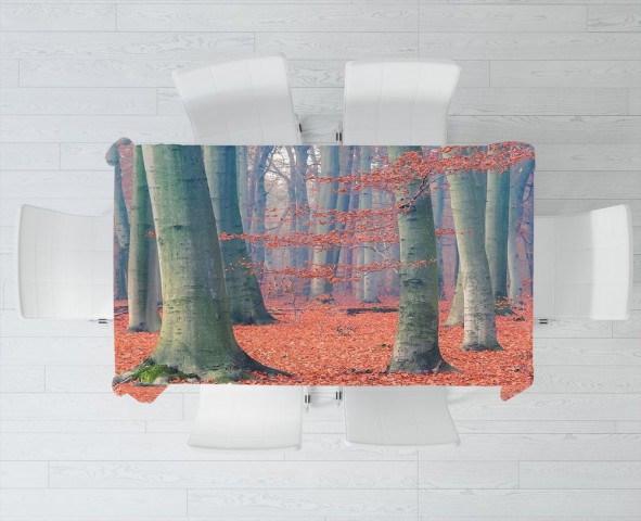 Тканевая 3D скатерть на кухонный стол «Деревья в осеннем лесу» вид 3