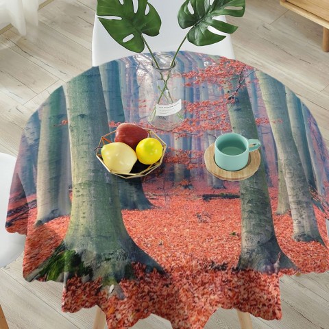 Тканевая 3D скатерть на кухонный стол «Деревья в осеннем лесу» вид 5