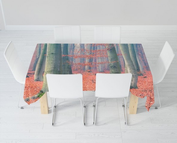 Тканевая 3D скатерть на кухонный стол «Деревья в осеннем лесу» вид 6