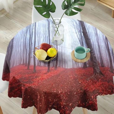 Полотняная скатерть на обеденный стол «Осенний лес в тумане» вид 5
