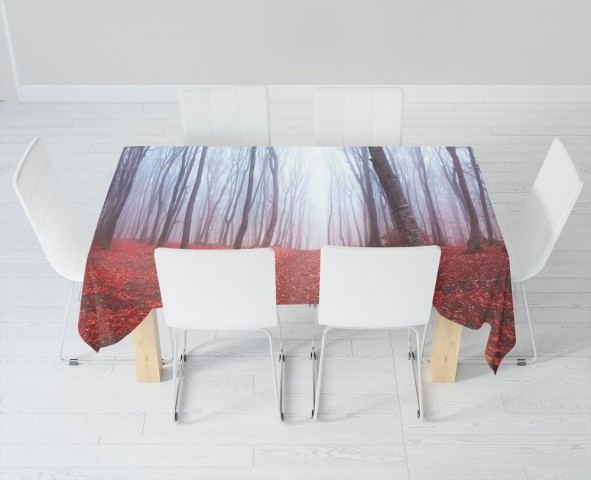 Полотняная скатерть на обеденный стол «Осенний лес в тумане» вид 6