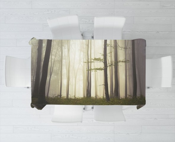 Текстильная 3D скатерть для стола «Туман в мистическом лесу» вид 3
