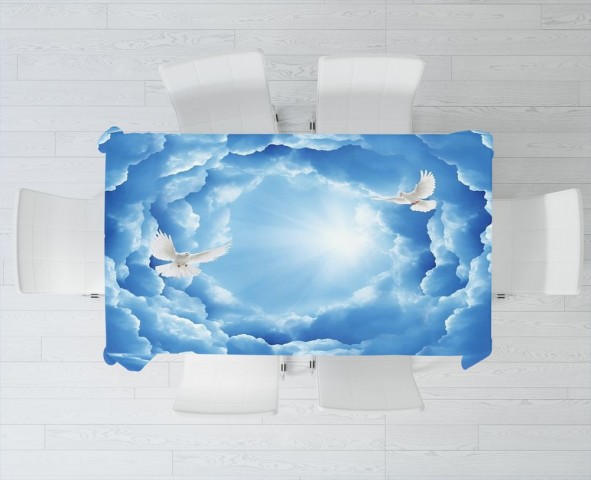 Текстильная 3D скатерть для стола «Голуби в небе» вид 3