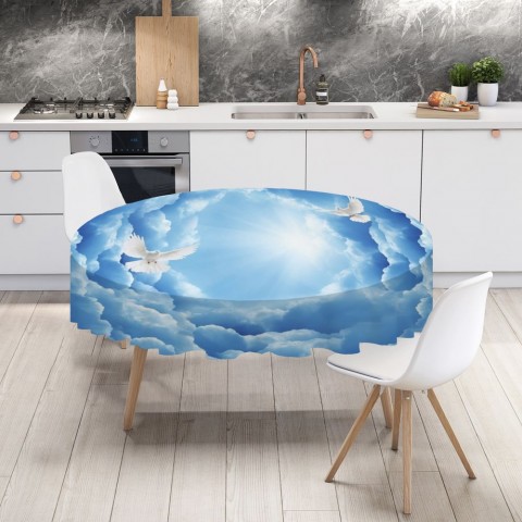 Текстильная 3D скатерть для стола «Голуби в небе» вид 4