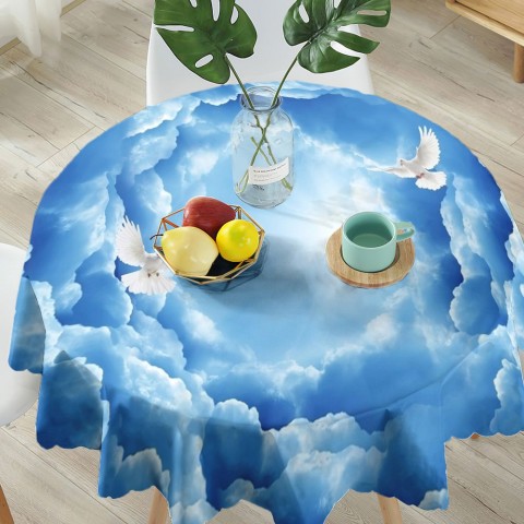 Текстильная 3D скатерть для стола «Голуби в небе» вид 5