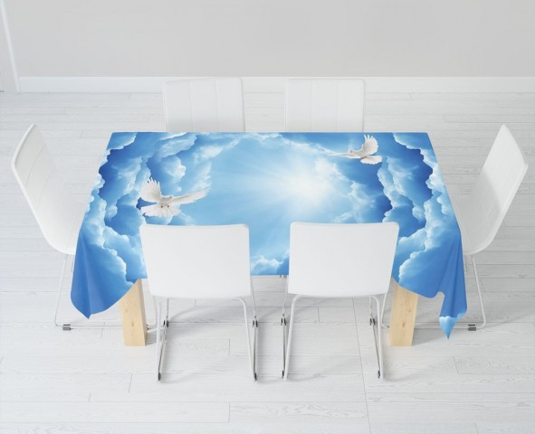 Текстильная 3D скатерть для стола «Голуби в небе» вид 6