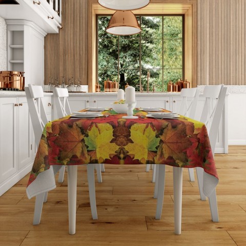 Полотняная скатерть на кухонный стол «Разноцветная листва» вид 2