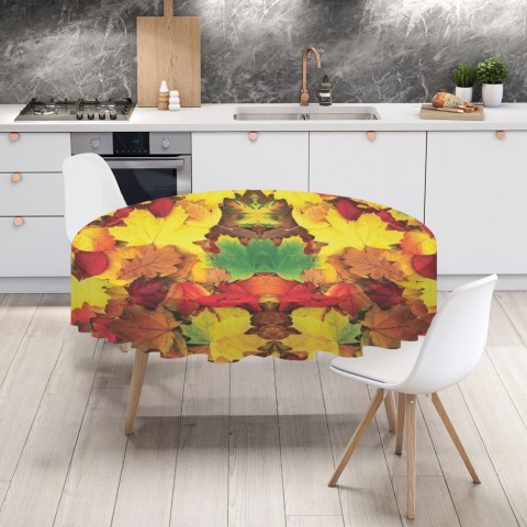 Полотняная скатерть на кухонный стол «Разноцветная листва» вид 4