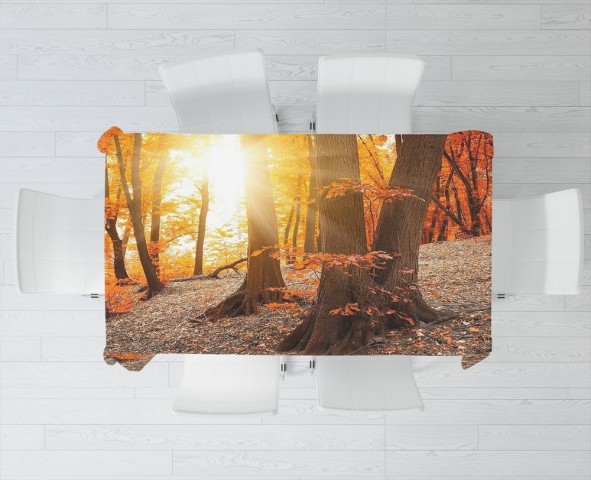 Текстильная 3D скатерть на кухонный стол «Осенний лес» вид 3