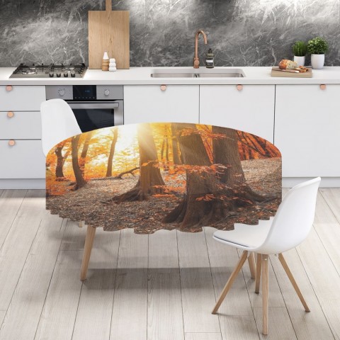 Текстильная 3D скатерть на кухонный стол «Осенний лес» вид 4