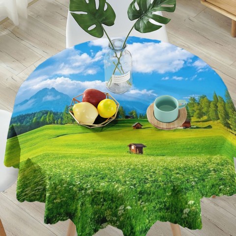 Текстильная скатерть на обеденный стол «Деревня в альпийской долине» вид 5