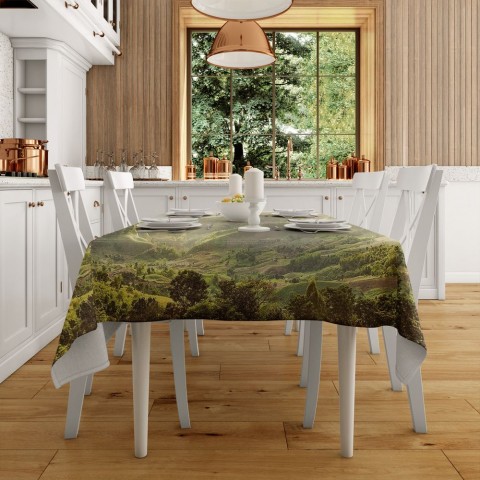 Полотняная 3D скатерть на кухонный стол «Зеленая долина» вид 2