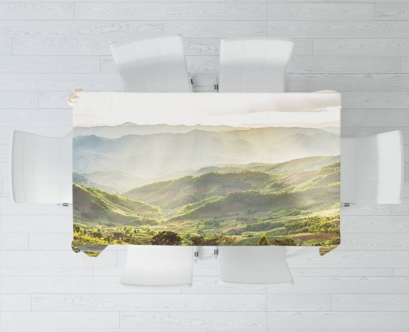 Полотняная 3D скатерть на кухонный стол «Зеленая долина» вид 3