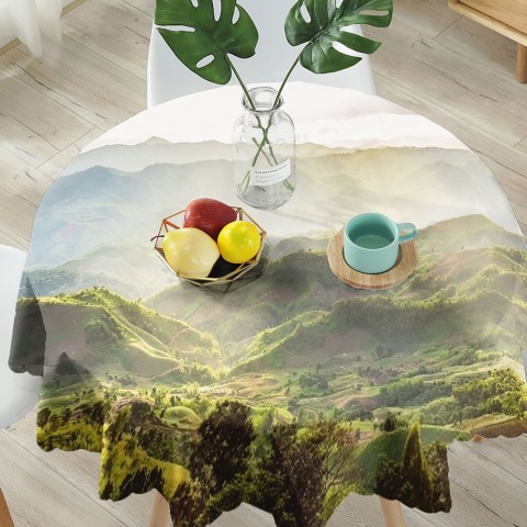 Полотняная 3D скатерть на кухонный стол «Зеленая долина» вид 5