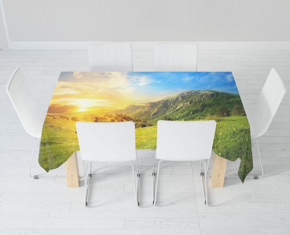 Полотняная 3D скатерть для стола «Рассвет над холмами» вид 6