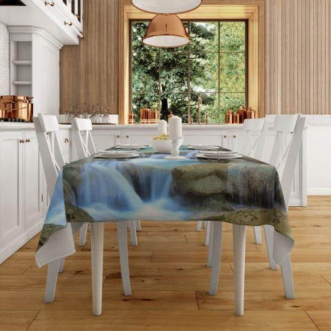 Текстильная скатерть на кухонный стол «Водопад в зеленом лесу» вид 2