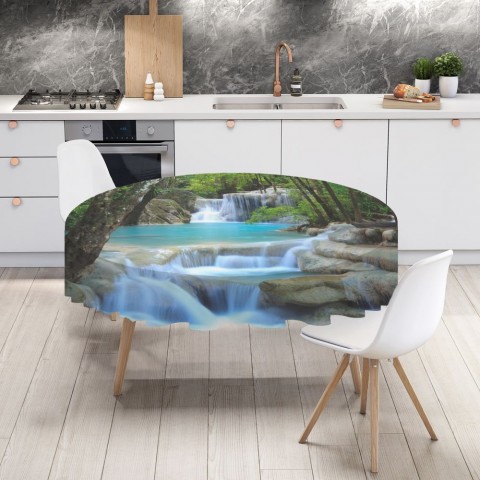 Текстильная скатерть на кухонный стол «Водопад в зеленом лесу» вид 4