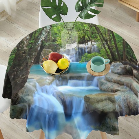 Текстильная скатерть на кухонный стол «Водопад в зеленом лесу» вид 5