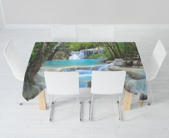 Текстильная скатерть на кухонный стол «Водопад в зеленом лесу» вид 6