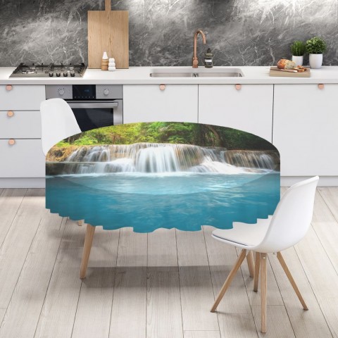 Текстильная скатерть на обеденный стол «Водопад с голубой водой» вид 4