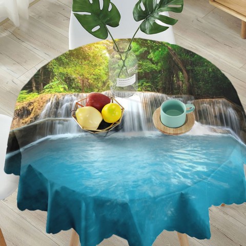 Текстильная скатерть на обеденный стол «Водопад с голубой водой» вид 5