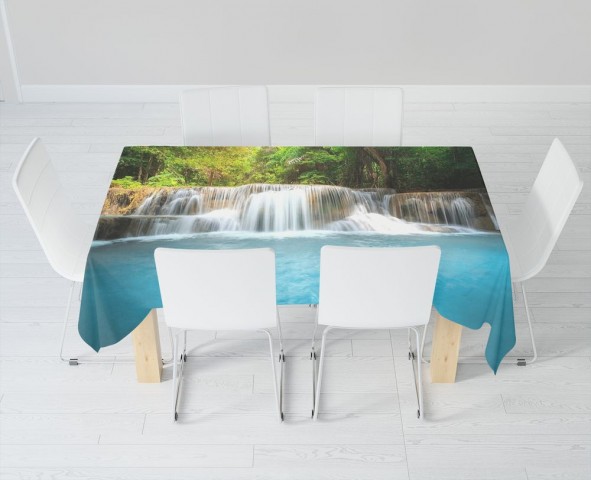 Текстильная скатерть на обеденный стол «Водопад с голубой водой» вид 6