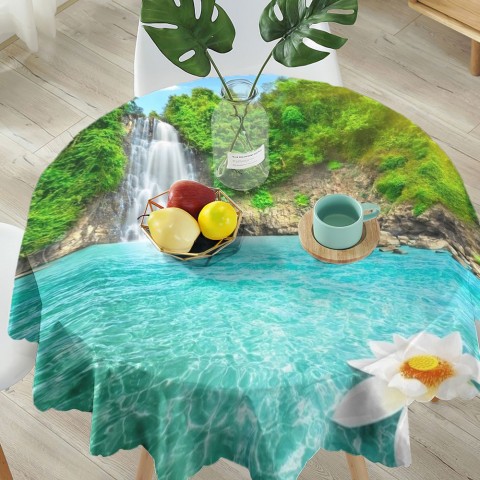 Полотняная 3D скатерть для стола «Водопад с кувшинкой» вид 5