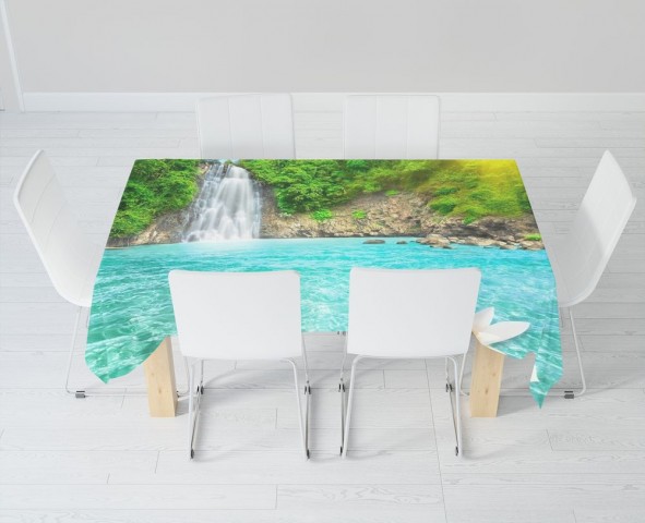Полотняная 3D скатерть для стола «Водопад с кувшинкой» вид 6