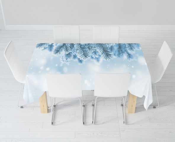 Габардиновая скатерть на обеденный стол «Ветка ели в снегу» вид 6
