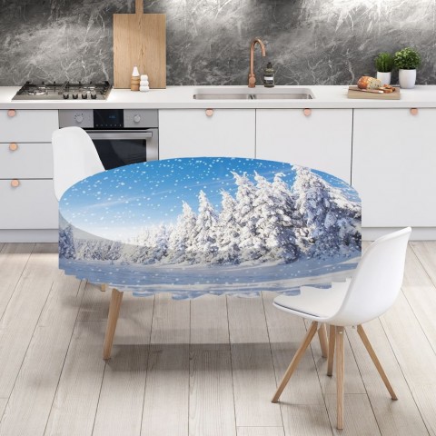 Габардиновая 3D скатерть для стола «Зимний пейзаж» вид 4