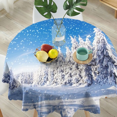 Габардиновая 3D скатерть для стола «Зимний пейзаж» вид 5