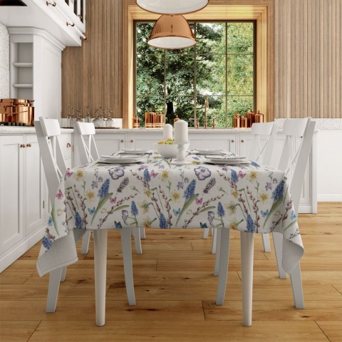 Текстильная скатерть на обеденный стол «Акварельные цветы» вид 2