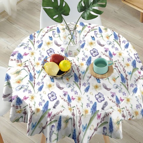 Текстильная скатерть на обеденный стол «Акварельные цветы» вид 5