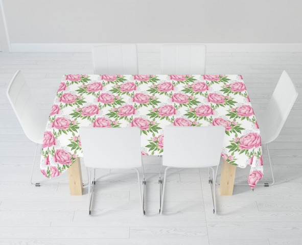 Текстильная 3D скатерть для стола «Розовые пионы» вид 6