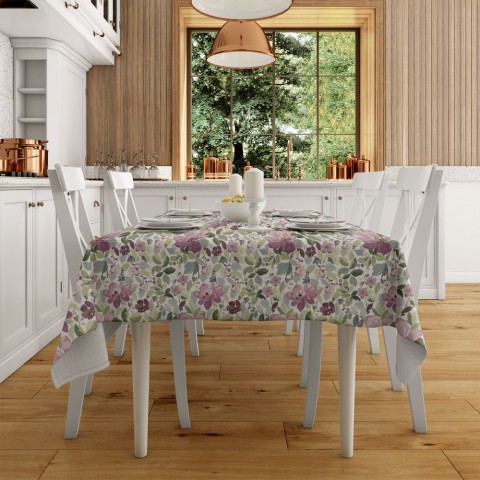 Полотняная скатерть на кухонный стол «Узор с цветами» вид 2