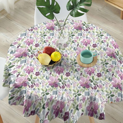 Полотняная скатерть на кухонный стол «Узор с цветами» вид 5