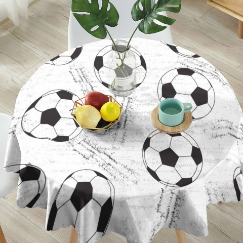 Габардиновая 3D скатерть на обеденный стол «Узор из футбольных мячей» вид 5
