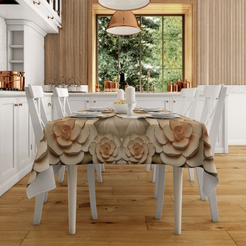 Габардиновая скатерть на кухонный стол «Розы с тиснением под керамику» вид 2