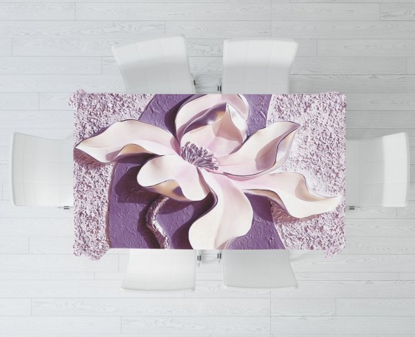 Полотняная фотоскатерть на кухонный стол «Фиолетовые магнолии на рельефном фоне» вид 3