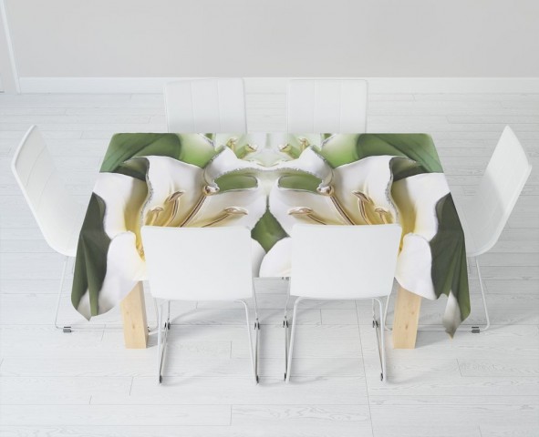 Текстильная 3D скатерть на кухонный стол «Зеленые лилии из керамики» вид 6
