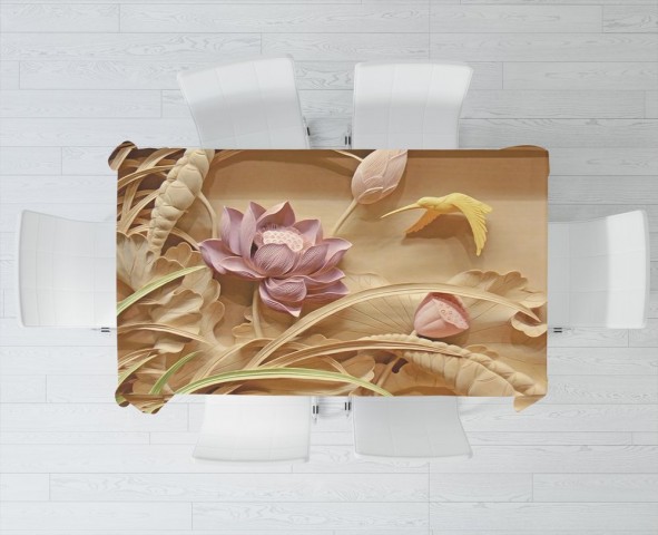 Габардиновая 3D скатерть на кухонный стол «Цветы с тиснением» вид 3