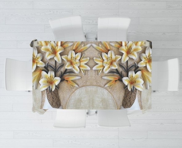 Полотняная скатерть на кухню «Объемные лилии в вазах» вид 3