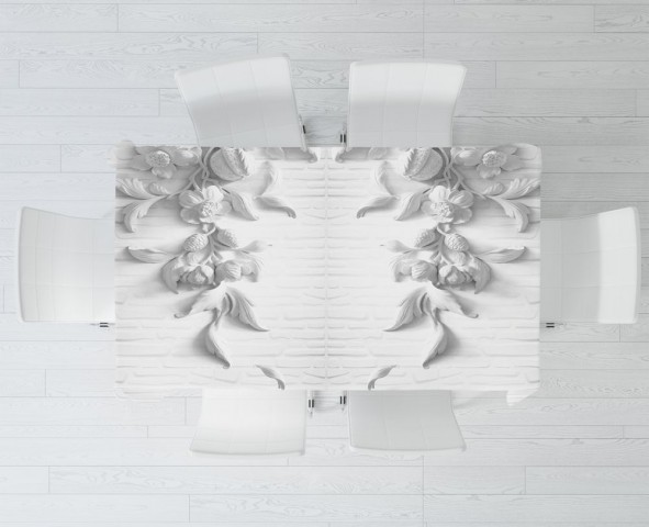 Текстильная 3D скатерть для стола «Рельеф с ниспадающими цветами» вид 3