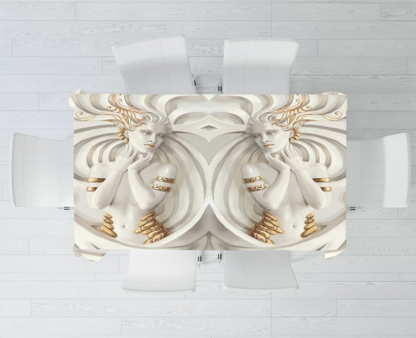 Габардиновая 3D скатерть на кухонный стол «Барельеф девушки с золотом» вид 3