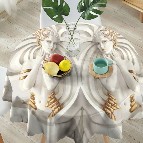 Габардиновая 3D скатерть на кухонный стол «Барельеф девушки с золотом» вид 5