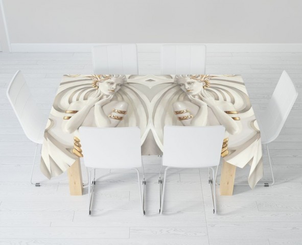Габардиновая 3D скатерть на кухонный стол «Барельеф девушки с золотом» вид 6