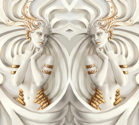 Габардиновая 3D скатерть на кухонный стол «Барельеф девушки с золотом» вид 1