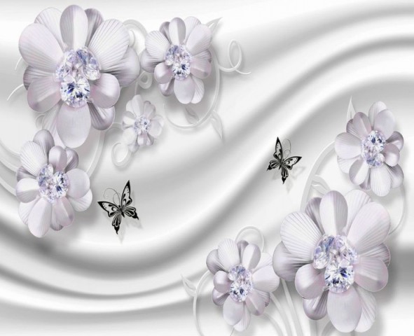 3D Скатерть «Сапфировая фантазия с цветами и бабочками» вид 1